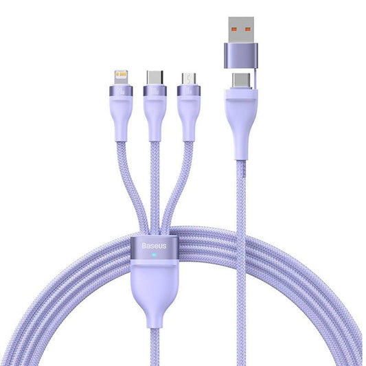 USB-A / USB-C - Lightning / microUSB / USB-C Baseus Flash Series II 3in1 Oplaadkabel, 100W, 1.2m, Paars CASS030105