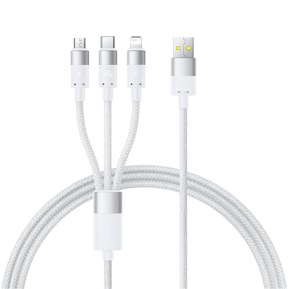 Oplaadkabel USB-A - Lightning / microUSB / USB-C Baseus StarSpeed, 100W, 1.5m, Wit P10319900211-00