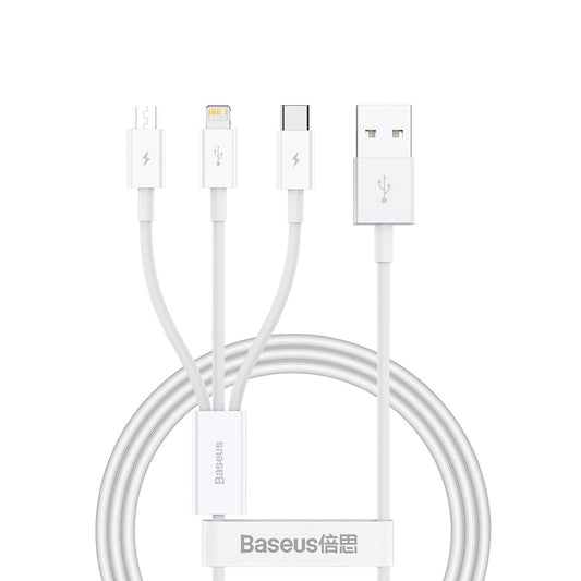Oplaadkabel USB-A - Lightning / microUSB / USB-C Baseus Superior 3in1 Series, 20W, 1m, Wit P10320105221-00
