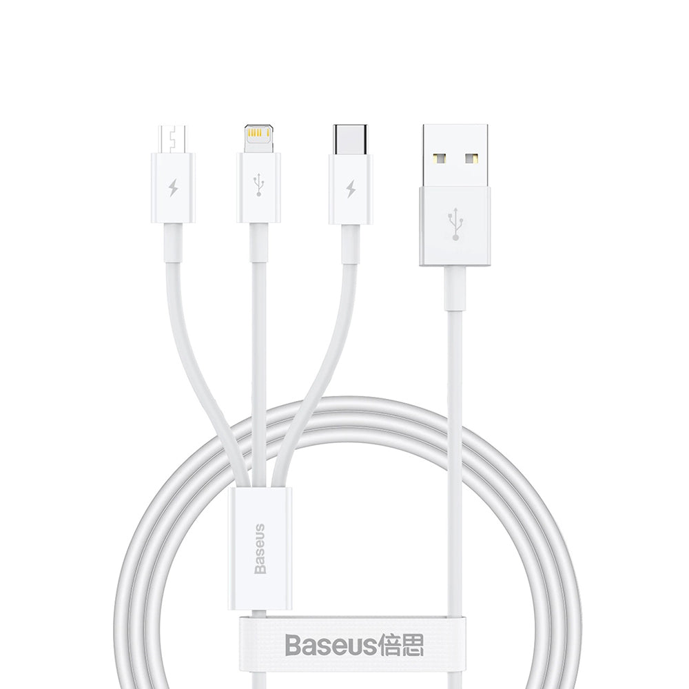 Oplaadkabel USB-A - Lightning / microUSB / USB-C Baseus Superior 3in1 Series, 20W, 1m, Wit P10320105221-00