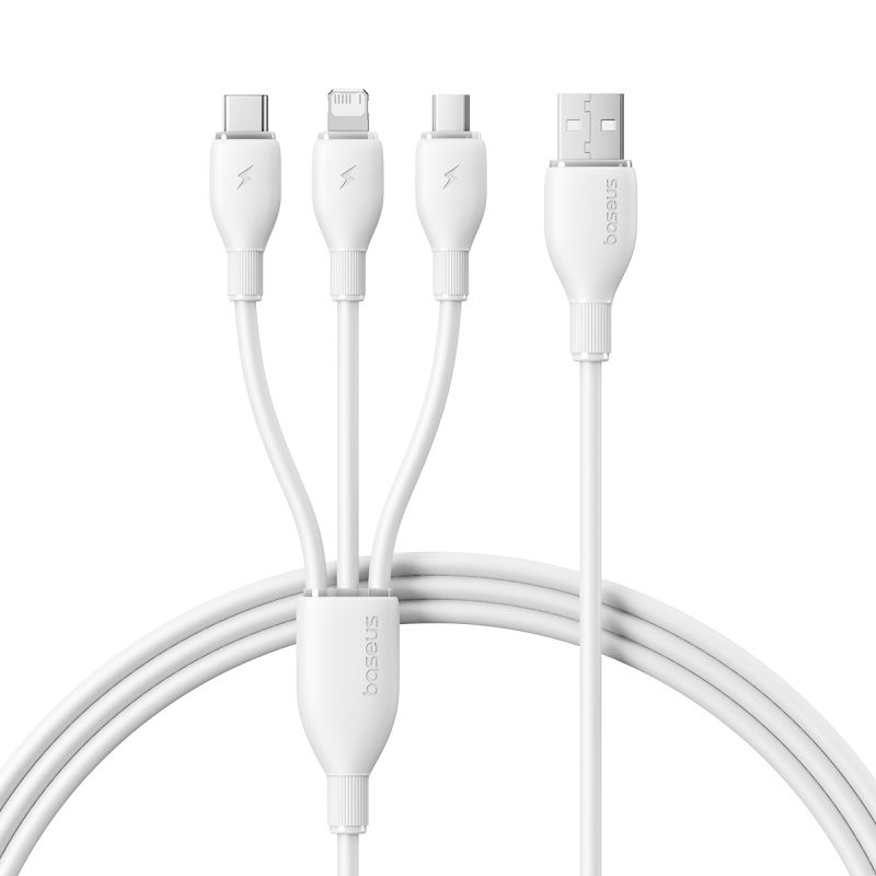 USB-A oplaadkabel - Lightning / microUSB / USB-C Baseus Ultra Fast 3in1, 18W, 1,3m, Wit P10376303211-00