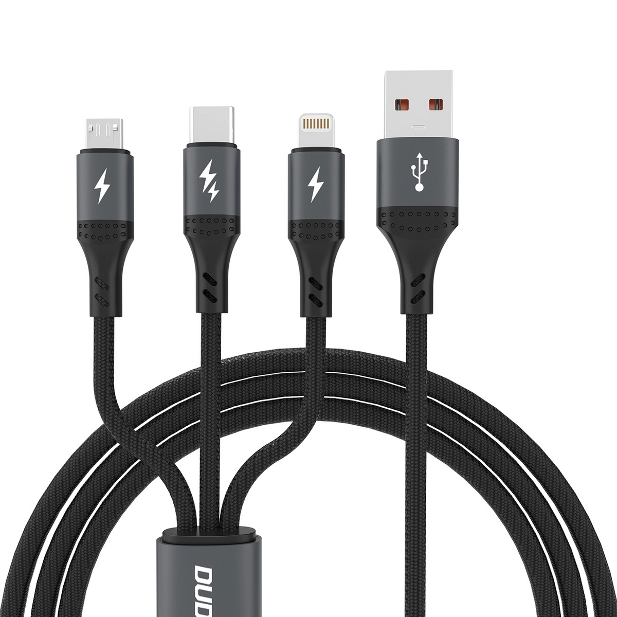 USB-A oplaadkabel - Lightning / microUSB / USB-C Dudao L3E 3in1, 60W, 1,2m, Zwart