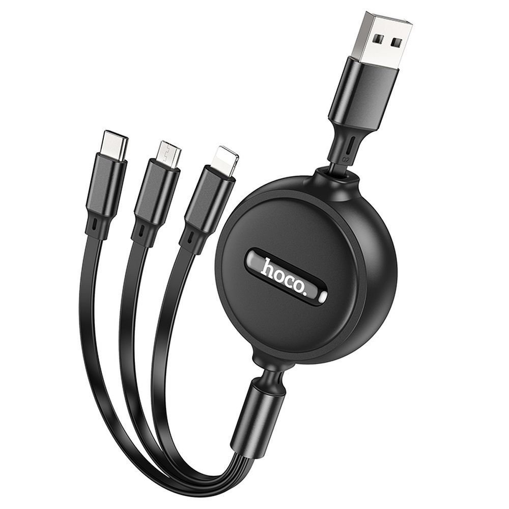 Oplaadkabel USB-A - Lightning / microUSB / USB-C HOCO X75 3in1, 18W, 1m, Zwart