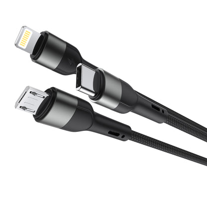 Charging Cable USB-A / USB-C - Lightning / microUSB / USB-C XO Design NB254, 60W, 1.2m, Black