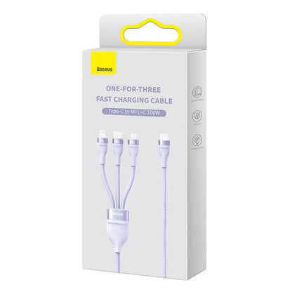 Oplaadkabel USB-A - Lightning / microUSB / USB-C Baseus Flash Series II 3in1, 100W, 1.2m, Paars CASS030005