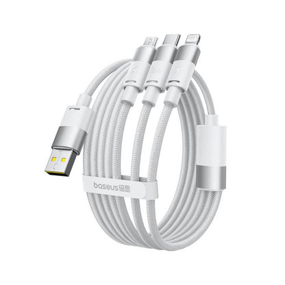 Oplaadkabel USB-A - Lightning / microUSB / USB-C Baseus StarSpeed, 100W, 1.5m, Wit P10319900211-00