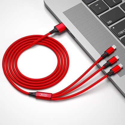 USB-A - Lightning / microUSB / USB-C Oplaadkabel XO Design NB173 3in1, 18W, 1.2m, Rood