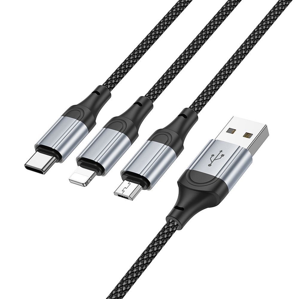 Oplaadkabel USB-A - Lightning / microUSB / USB-C HOCO X102 3in1, 18W, 1m, Zwart 