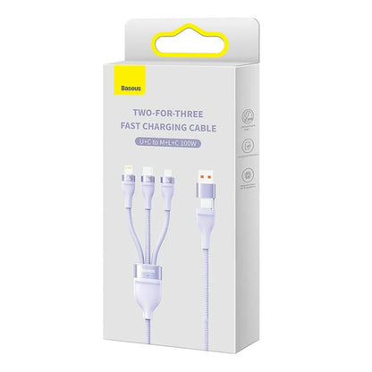 USB-A / USB-C - Lightning / microUSB / USB-C Baseus Flash Series II 3in1 Oplaadkabel, 100W, 1.2m, Paars CASS030105