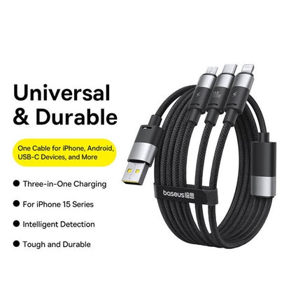 Oplaadkabel USB-A - Lightning / microUSB / USB-C Baseus StarSpeed, 100W, 1.5m, Wit P10319900211-00