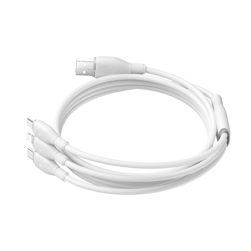 USB-A oplaadkabel - Lightning / microUSB / USB-C Baseus Ultra Fast 3in1, 18W, 1,3m, Wit P10376303211-00