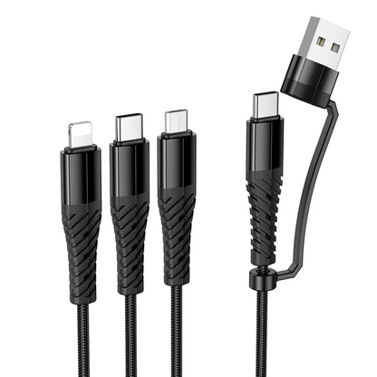 USB-A / USB-C Charging Cable - Lightning / microUSB / USB-C HOCO X123 3in1, 18W, 1m, Black