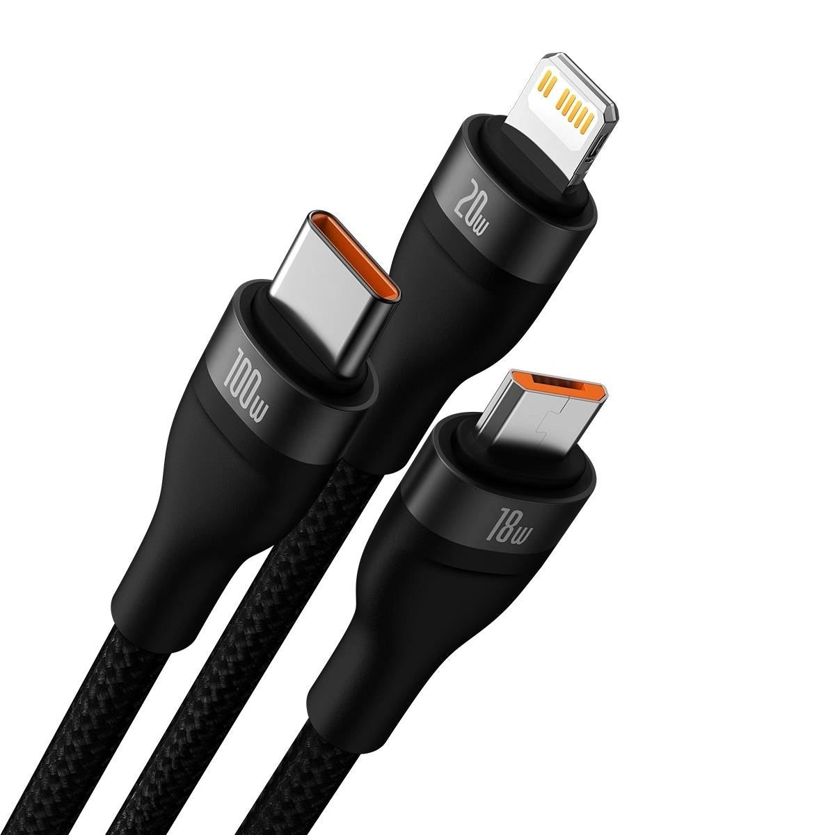 Charging Cable USB-A / USB-C - Lightning / microUSB / USB-C Baseus Flash Series II, 100W, 1.2m, Black CASS030101