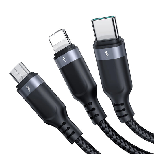 USB-A - Lightning / microUSB / USB-C oplaadkabel Joyroom S-A18 3in1, 18W, 0,3 m, zwart