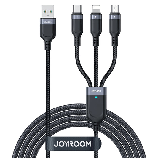 USB-A - Lightning / microUSB / USB-C Joyroom S-A18 3in1 oplaadkabel, 20W, 0.3m, Zwart