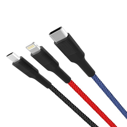 Oplaadkabel USB-A - Lightning / microUSB / USB-C XO Design NB54, 18W, 1.2m, Meerkleurig
