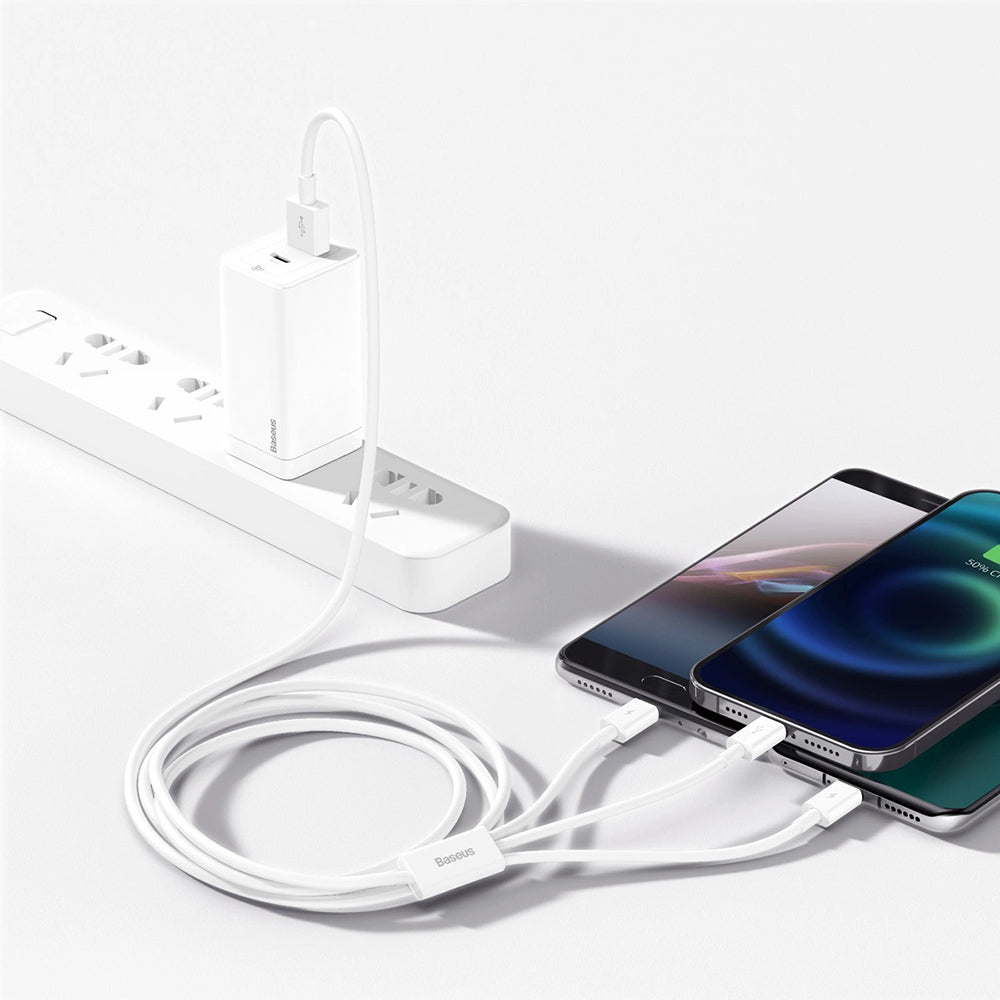 Oplaadkabel USB-A - Lightning / microUSB / USB-C Baseus Superior 3in1 Series, 20W, 1m, Wit P10320105221-00