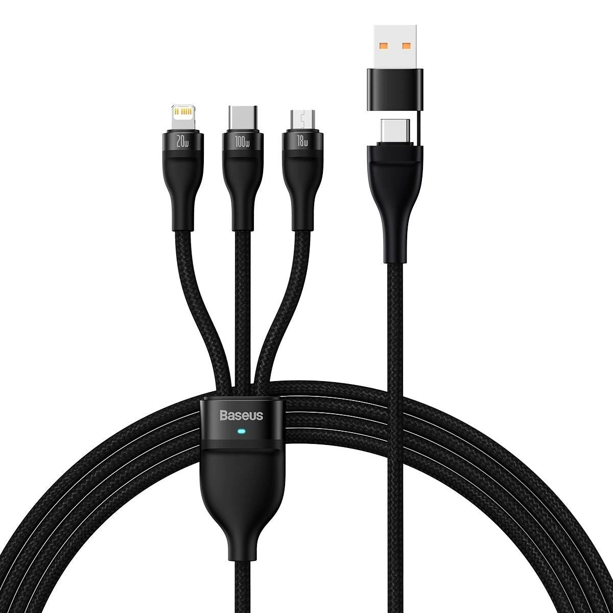 Charging Cable USB-A / USB-C - Lightning / microUSB / USB-C Baseus Flash Series II, 100W, 1.2m, Black CASS030101