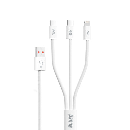 USB-A - Lightning / 2 x USB-C Blueo Oplaadkabel, 75W, 1.2m, Wit