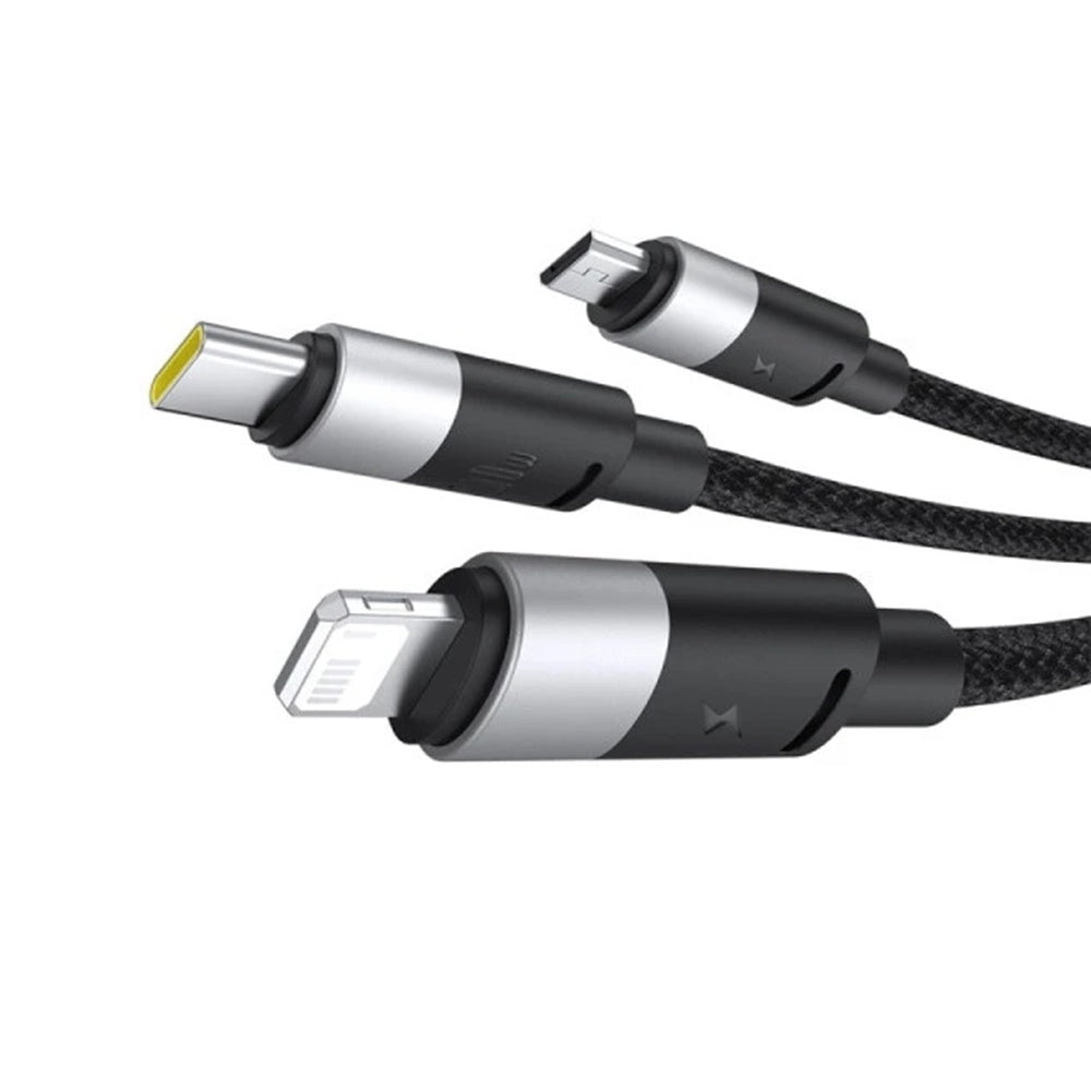 USB-A Charging Cable - Lightning / microUSB / USB-C Baseus StarSpeed 3in1, 100W, 1.5m, Black P10319900111-01
