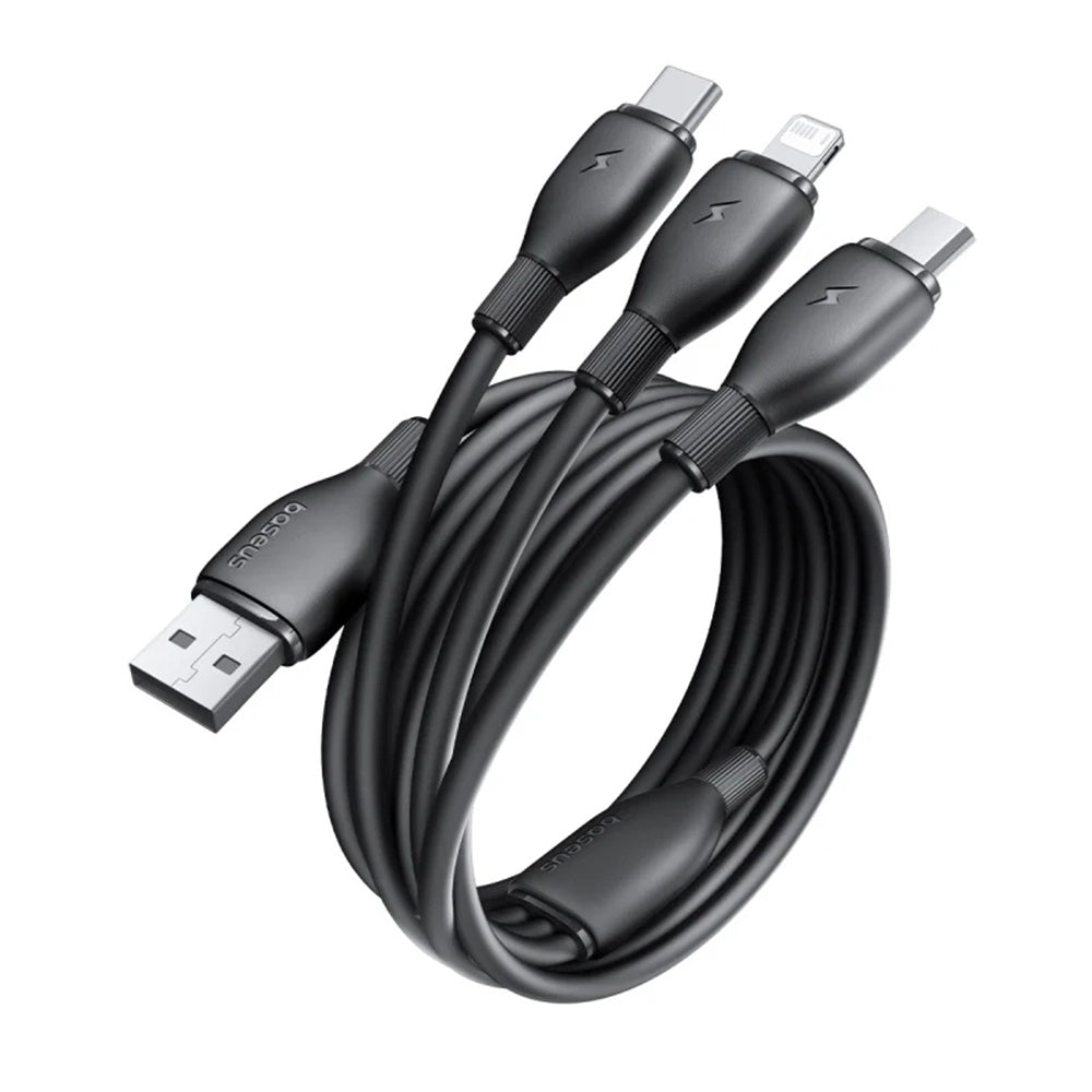 USB-A - Lightning / microUSB / USB-C Baseus Ultra Fast 3in1 Oplaadkabel, 18W, 1.3m, Zwart P10376303121-00