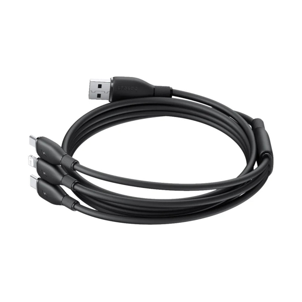 USB-A - Lightning / microUSB / USB-C Baseus Ultra Fast 3in1 Oplaadkabel, 18W, 1.3m, Zwart P10376303121-00