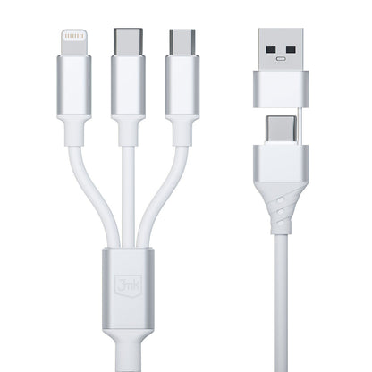 USB-A / USB-C - Lightning / microUSB / USB-C 3MK Hyper 3in1 Oplaadkabel, 12W, 1.5m, Wit