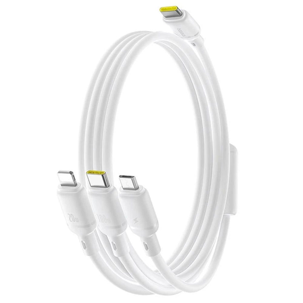 USB-C - Lightning / microUSB / USB-C Baseus Silky 3in1 Oplaadkabel, 100W, 1.5m, Wit P10377706213-00
