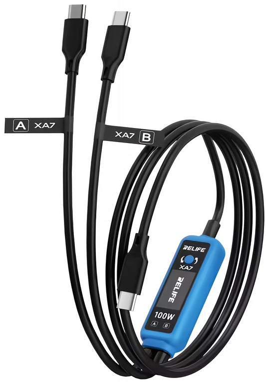 USB-C Oplaadkabel - 2 x USB-C Relife XA7 Display, 100W, 1,33m, Zwart