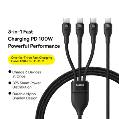 USB-C Oplaadkabel - 3 x USB-C Baseus Flash Series III 3in1, 100W, 1.5m, Zwart P10377503111-00