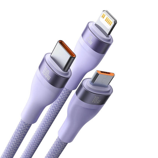 USB-C - Lightning / microUSB / USB-C Oplaadkabel Baseus Flash Series II 3in1, 100W, 1.5m, Paars CASS030205