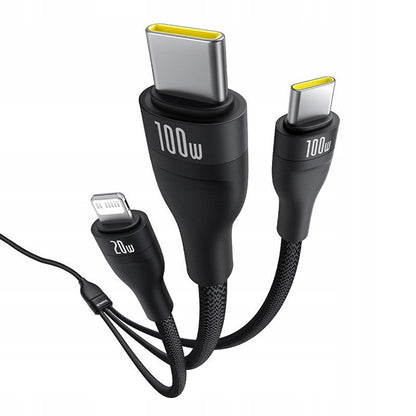 USB-C - Lightning Oplaadkabel / 2 x USB-C Baseus Flash Series III 3in1, 100W, 1.5m, Zwart P10377502111-00