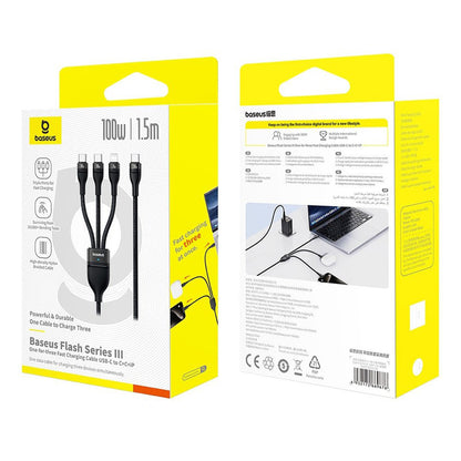 USB-C - Lightning Oplaadkabel / 2 x USB-C Baseus Flash Series III 3in1, 100W, 1.5m, Zwart P10377502111-00