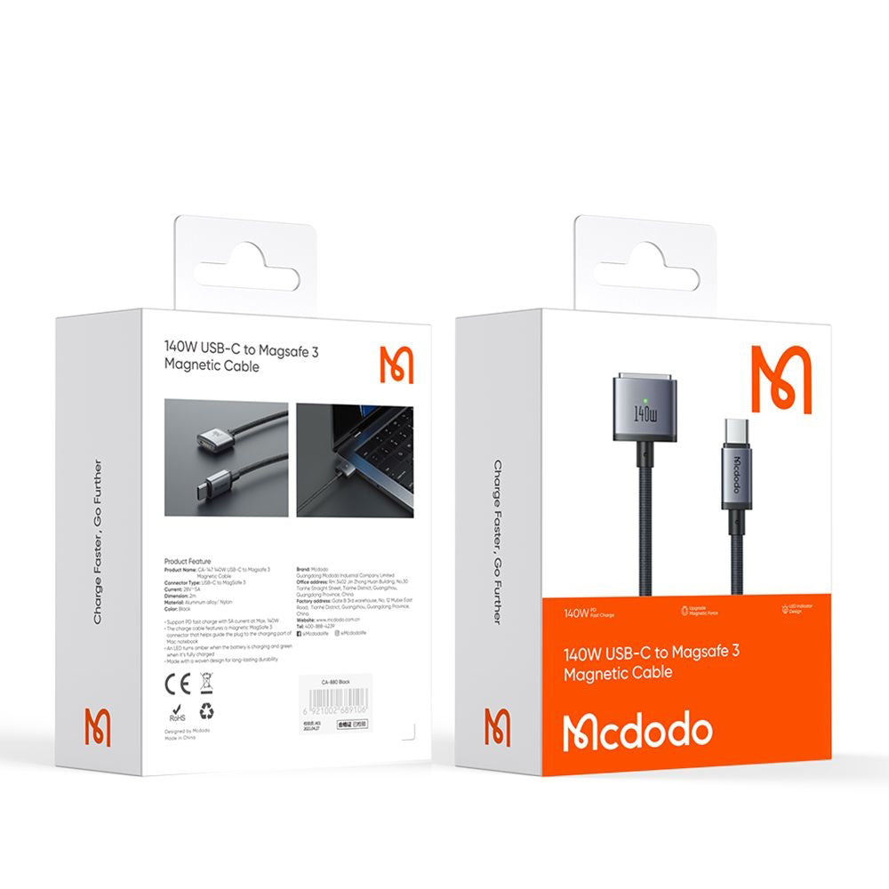McDodo CA-1470 Charging Cable, USB-C - MagSafe 3, 140W, 2m, Black