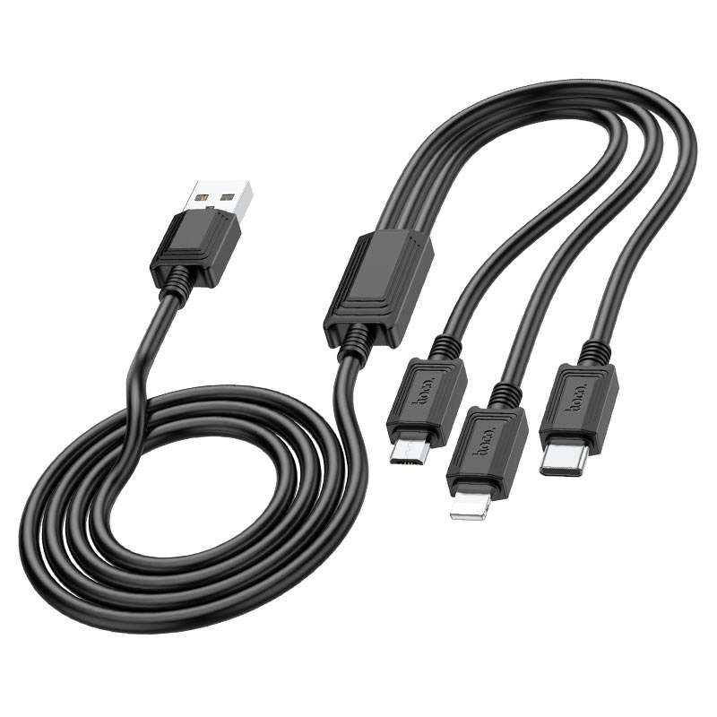 Oplaadkabel USB-A - Lightning / microUSB / USB-C HOCO X74 3in1, 18W, 1m, Zwart