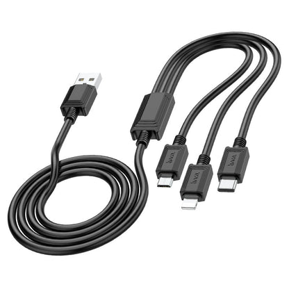 Oplaadkabel USB-A - Lightning / microUSB / USB-C HOCO X74 3in1, 18W, 1m, Zwart