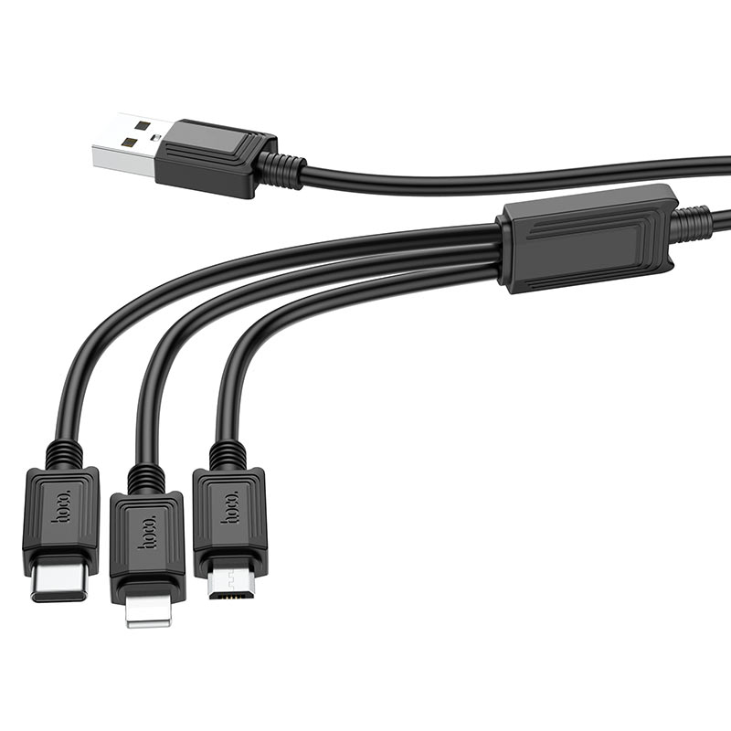 Oplaadkabel USB-A - Lightning / microUSB / USB-C HOCO X74 3in1, 18W, 1m, Zwart