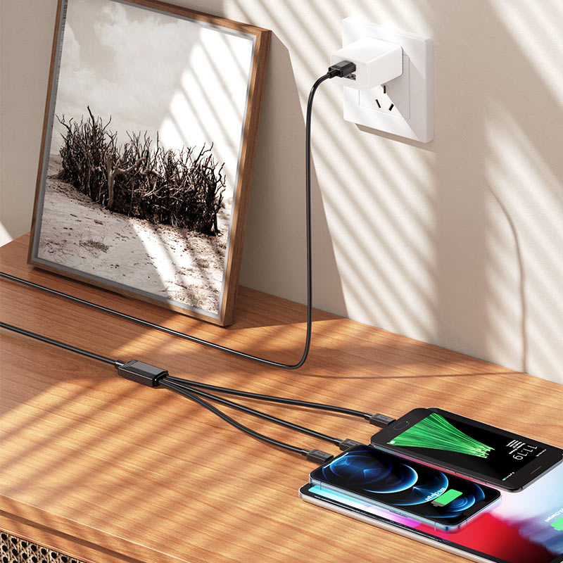 Oplaadkabel USB-A - Lightning / microUSB / USB-C HOCO X74 3in1, 18W, 1m, Zwart