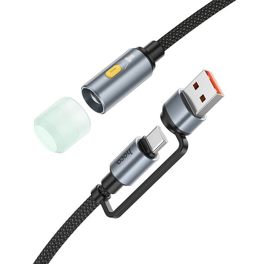 Led-kabel HOCO UA38C, USB-C / USB-A, 0,3m, Zwart