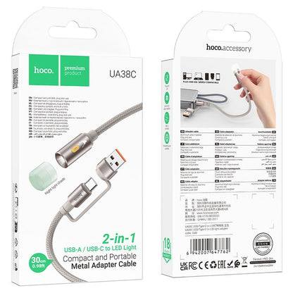 Led-kabel HOCO UA38C, USB-C / USB-A, 0,3m, Goud