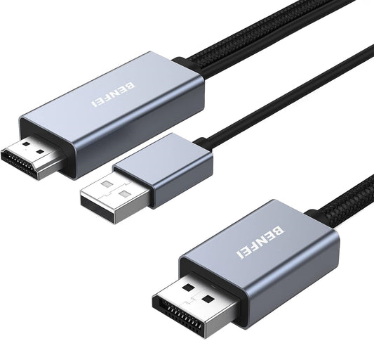 Benfei Video Kabel, HDMI / USB-A - DisplayPort, 4K, 1,8m, Grijs