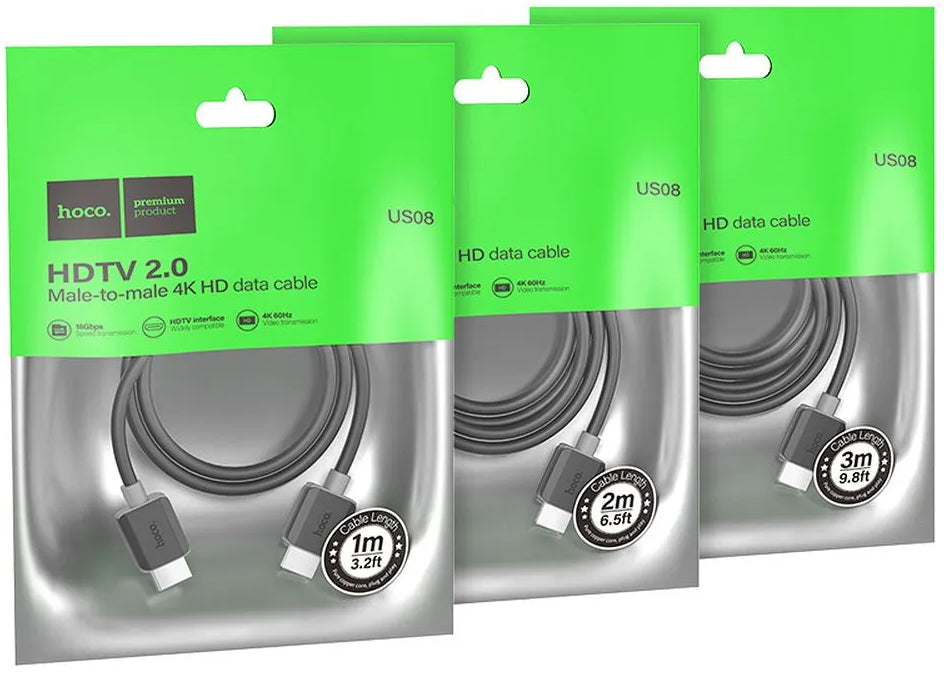 Video Kabel HOCO US08, HDMI - HDMI, 4K, 1m, Zwart