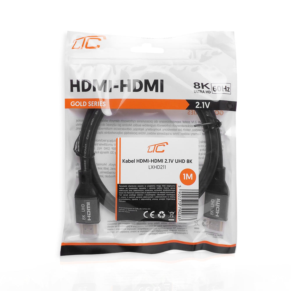 LTC Gold Videosnoer, HDMI - HDMI, 8K, 1m, Zwart