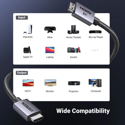 Videokabel UGREEN HD171, HDMI - HDMI, 8K, 1m, Zwart