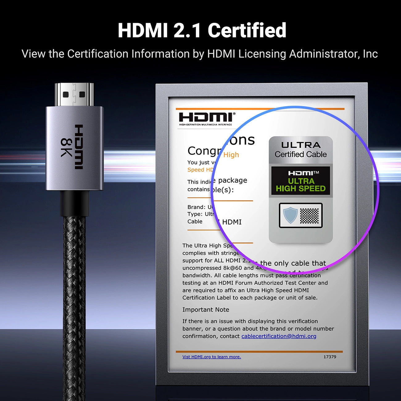 Videokabel UGREEN HD171, HDMI - HDMI, 8K, 1m, Zwart