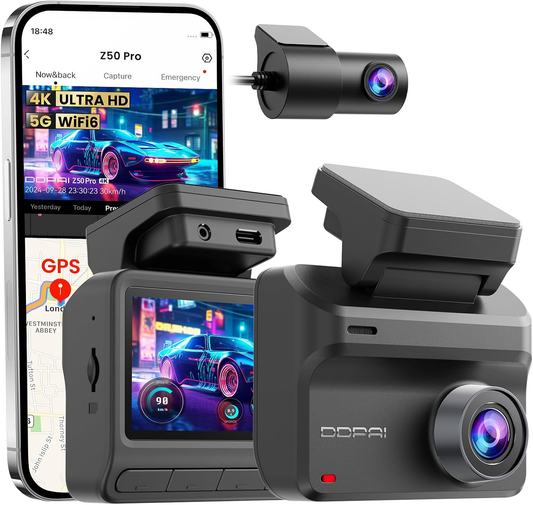Auto Camera Voor Achter DDPAI Z50 Pro Dual, 4K, Wi-Fi, GPS, Display 3inch