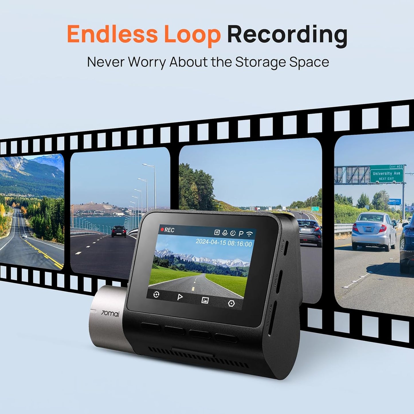 Auto Camera Voor Achter 70mai Dash Cam A510, 3K, GPS, Wi-Fi, Display 2inch