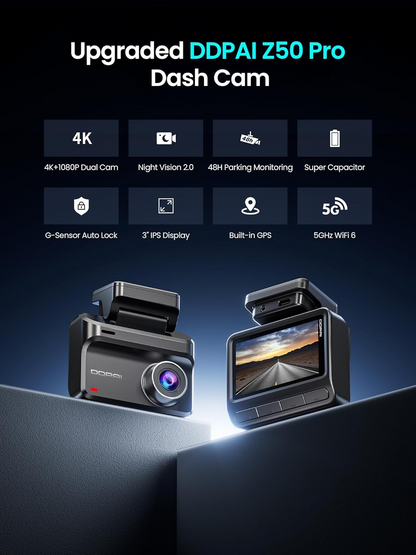 Auto Camera Voor Achter DDPAI Z50 Pro Dual, 4K, Wi-Fi, GPS, Display 3inch