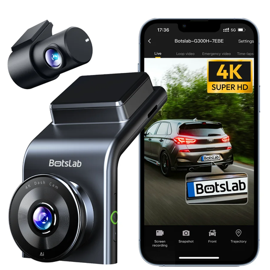 Botslab G300H Plus Voor- en Achteruitrijcamera, 4K, Wi-Fi, GPS, 2,4 inch Display