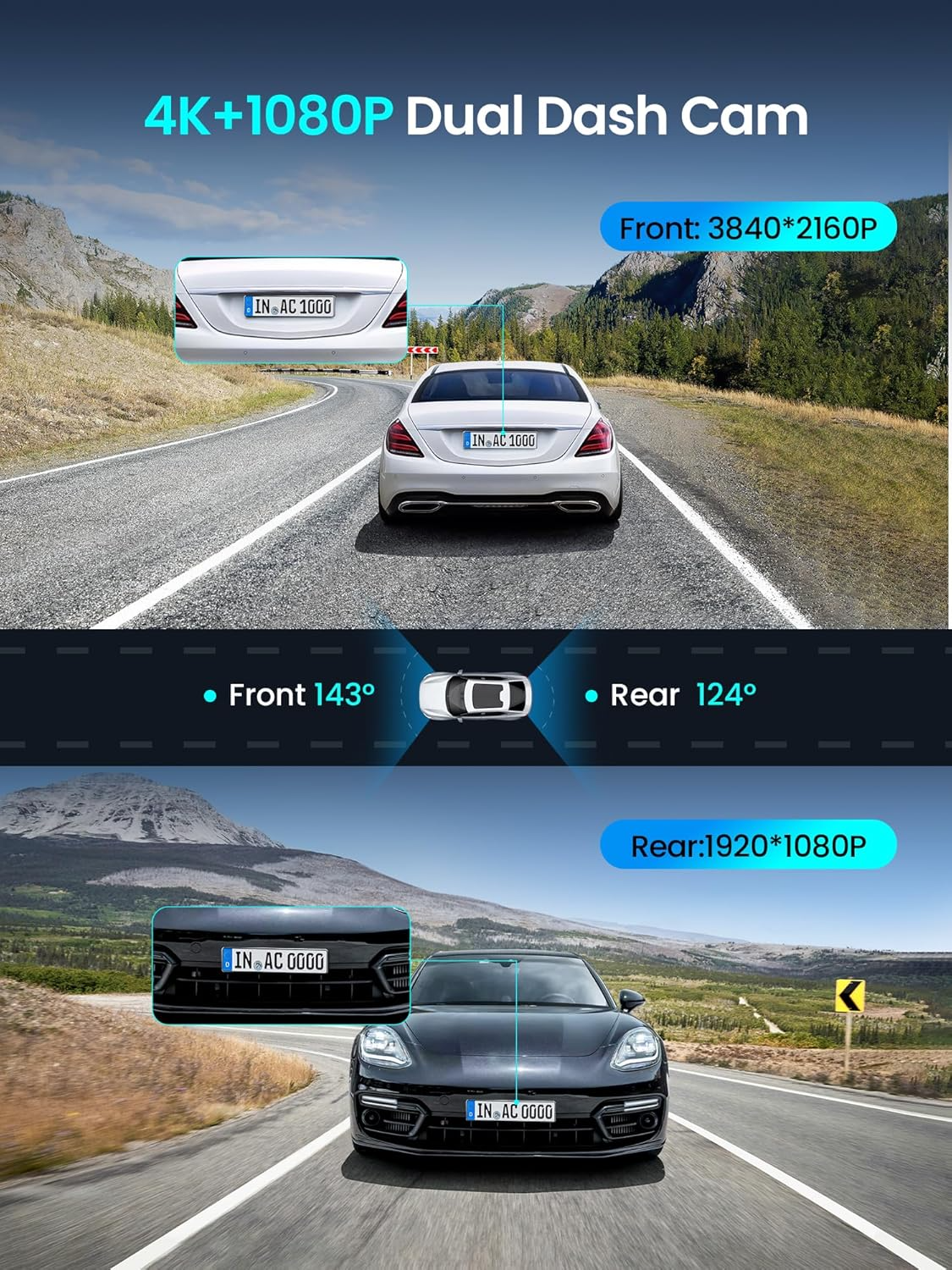 Auto Camera Voor Achter DDPAI Z50 Pro Dual, 4K, Wi-Fi, GPS, Display 3inch